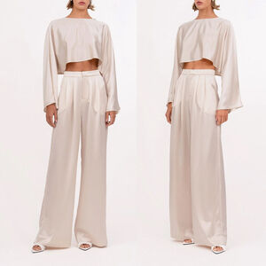 NWT Nonchalant Label Paris Pant Trousers Satin Wide Legs in Champagne - Size M